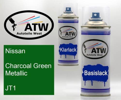 Nissan, Charcoal Green Metallic, JT1: 400ml Sprühdose + 400ml Klarlack - Set, von ATW Autoteile West.
